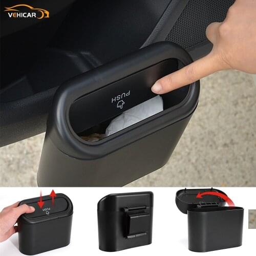 VEHICAR Car Trash Bin Hanging Car Trash Garbage Flip Lid Dustbin Organizer Box Square Pressing Type Trash Can Auto Accessories