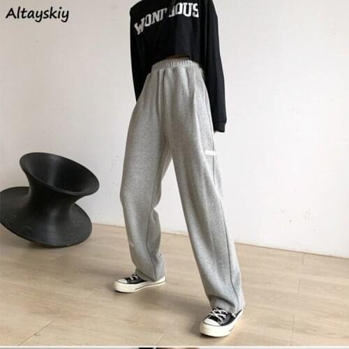 Casual Pants Women Pure Color Fashion Full Length Spring-autumn Loose Students All-match Simple Ladies Streetstyle High Waisted