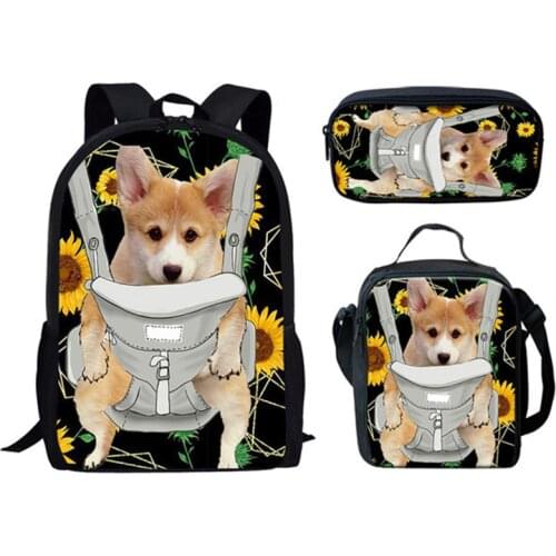 Children Bag Cute Dog School Bags Set Cool Animal Print Backpack For Girls Boys Satchels Kids Bag 3-8 Years Old Corgi Baby