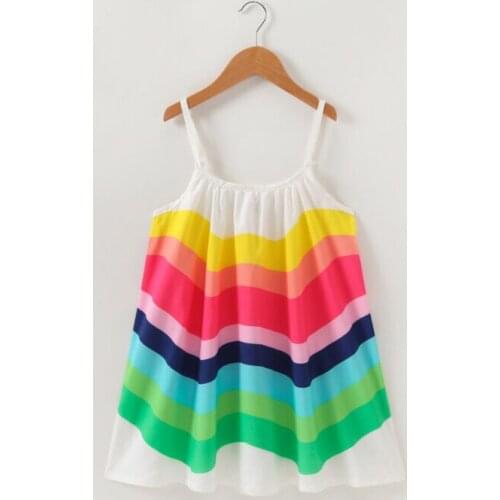 Dress For Summer Girl Children Clothing Baby Girls Sleeveless Rainbow Dresses Clothes Kids Girl Cotton Princess Dress Outfits