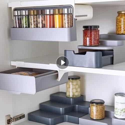 Home Kitchen Self-adhesive Wall-mounted Under-Shelf Spice Organizer Spice Bottle Storage Rack 2021 New Kitchen Supplies Racks