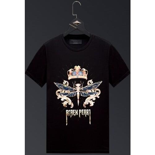 2021 Fashion Rhinestones T Shirt Men Streetwear Clothing Slim Mercerized Cotton O Neck Short Sleeve Printed Tshirt Plus Size 6XL