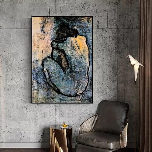 Blue Abstract Nude Picture Decoration Mural Picasso Works Retro Poster Canvas Painting and Wall Art Prints for Modern Home Decor