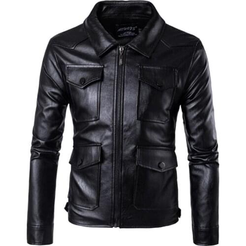 Newest Spring Autumn Leather Jacket Men Multi-Pocket Classic Motorcycle Leather Jacket Slim Fit Zipper Male Outwear 5XL