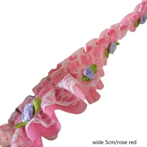 5CM Wide NEW 3D rose red Embroidery flower lace fabric trim ribbon DIY sewing applique collar guipure dress wedding decor