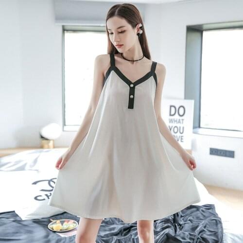 Cute Knee-Length Princess Dress Nightgown Sexy V-Neck Nightdress Summer Satin Sleepshirt Lady Dressing Gown Underwear Home Skirt
