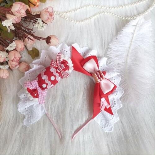 Sweet KC Hair Accessories Lolita Handmade Harajuku Cute Candy Bow Headdress Headband Hairpin