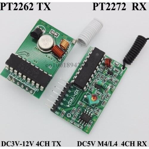 4CH RF Transmitter Receiver Modules System PT2262 PT2272 Encoding Receiver Transmitter Module can Connect Button 315MHZ