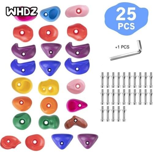 25Rock Single Hole Climbing Holds for Kids,Climbing Rocks for Indoor Outdoor Set,Rock Wall Grips Kit and 2Inch Mounting Hardware