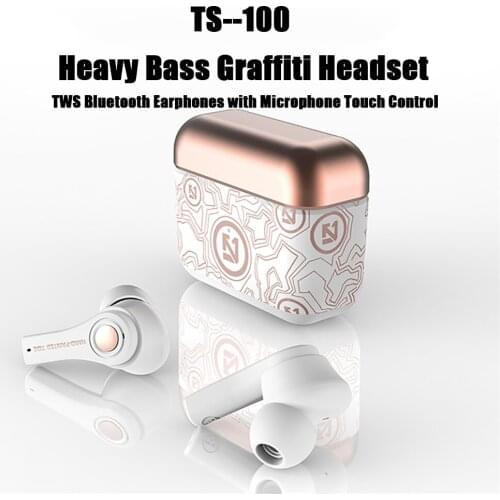 TWS Bluetooth Earphones with Microphone Touch Control Binaural In-ear Universal Heavy Bass Graffiti Headset TS With Microphone
