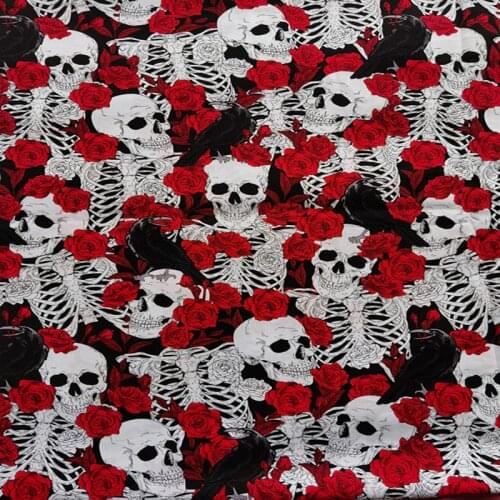 Skull Flowers 100% Cotton Fabric for Girl Clothes Hometextile Cushion Cover Curtain DIY 105cm Width-BL119