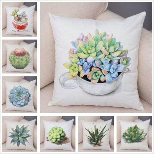 Nordic Style Watercolor Succulent Pillow Case Short Plush 45*45cm Decor Plant Cactus Cushion Cover for Car Sofa Pillowcase