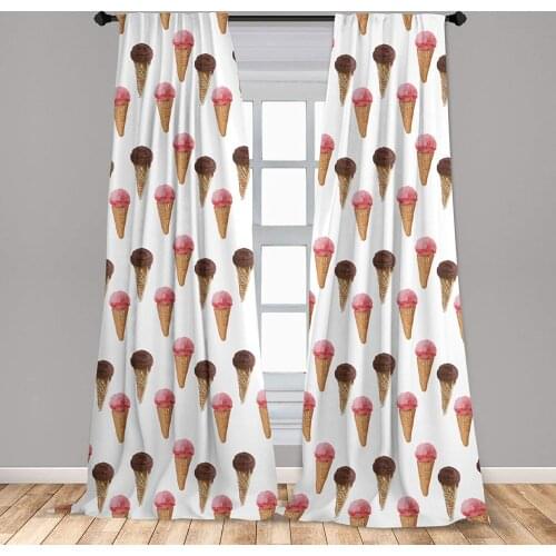 Ice Cream Window Curtains Oil Painting Style Strawberry Sundae Chocolate Flavor in Waffle Cones Window Drapes with Rod Pocket
