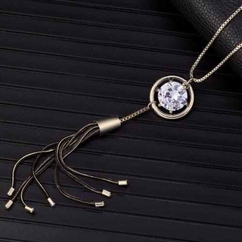 Top Qualtiy Clear Cubic Zircon Long Tassels Necklace & Pendants For Women Gold Color Long Sweater Necklace Party Jewelry Gift