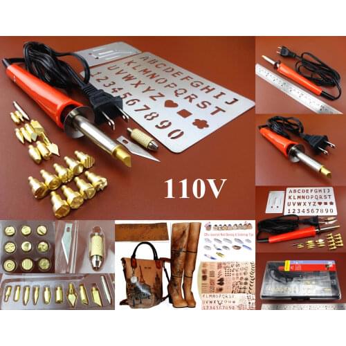 110V Leather Wood Craft Carving Pyrography Hot Burning Pen Soldering Iron Tool - Stylus Spoon Embossing Swivel Knife Stamping