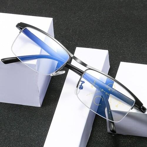 Multifocal Progressive Reading Glasses Men Women Ultralight Anti Blue Light Presbyopic Glasses Flexible Half Frame