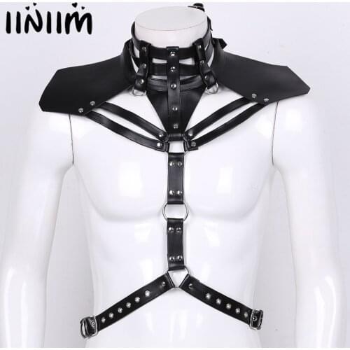 Mens Fashion Punk Sashes for Clubwear Costumes Props Shoulder Chest Harness Belt Faux Leather O-ring Nightclub Halloween Cosplay