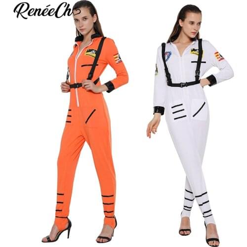 Reneecho orange Women Astronaut Jumpsuit Costume white halloween costume adult woman carnival party cosplay