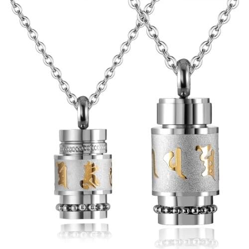 Silver Color Spinner Pendant Necklace For Women Men Buddhism Style Prayer Wheel Stainless Steel Necklaces