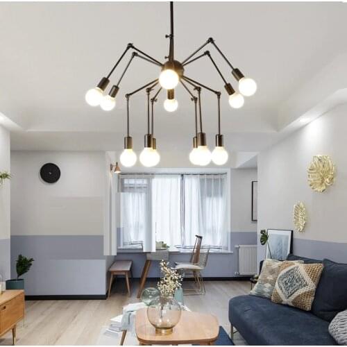 Nordic Retro Modern pendant lamp black metal Chandelier Vintage Loft Antique Adjustable DIY Spider Ceiling Lamp Fixture Lighting