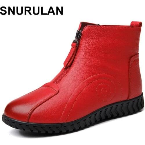 SNURULAN Hot Selling 2018 New Soft Comfort Wind Autumn Winter Boots Flat Non-slip Mother Cowhide Leather Shoes Woman Boots