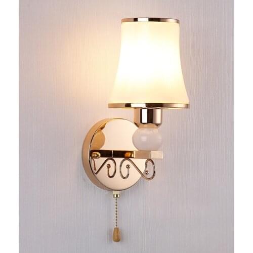 Indoor 7W LED Wall Sconce Light Pull Switch Bedside Lamp E27 Bulb Glass Lampshade Corridor Lobby Bedroom Exhibition