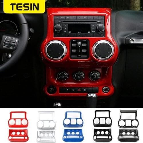 TESIN ABS Car Center Console Dashboard Air Conditioner Switch Decoration Gear Panel Cover Sticker for Jeep Wrangler JK 2011-2017