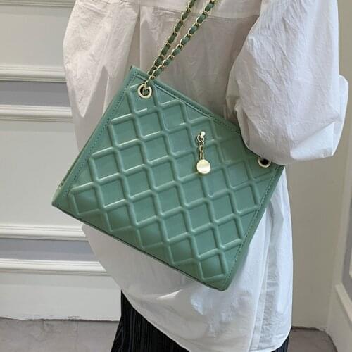 Women Casual Tote Bag Luxury Designer Pu Leather Shoulder Bags Chain Crossbody Bag Lady Medium Diamond Lattice Handbag Sac Amain