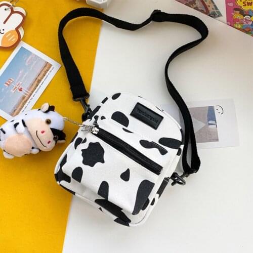 Y166 Women Girls Cartoon Cow Print Shoulder Crossbody Bag Lady Tote Satchel Purse
