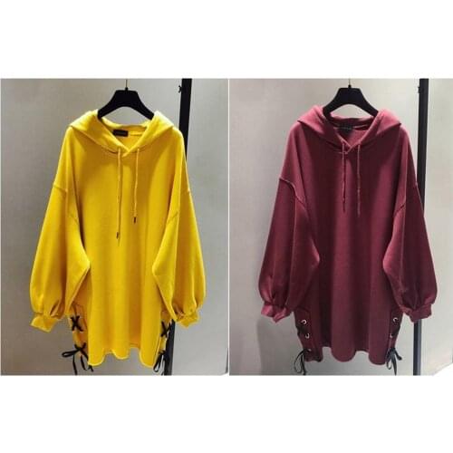 Spring New Korean Loose Hooded Oversized Sweatshirt Womens Long Solid Color Jacket Bat Sleeve