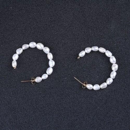 Women Fashion Jewelry 7.5-8mm baroque pearl hoops Earring