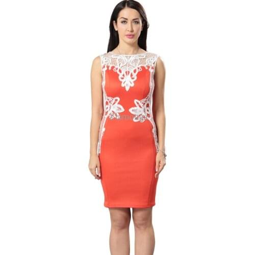 2017 Summer Style Women Bandage Dress Fashion Short Sleeve Lace Insert Knee Length Dress Female Bodycon Christmas Dress C2784
