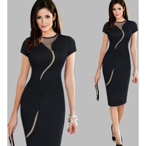 ENLU Women Vintage Round Collar Rose Lace Short Sleeve Dress Elegant Bodycon Pencil Dress--Business/Party Dress