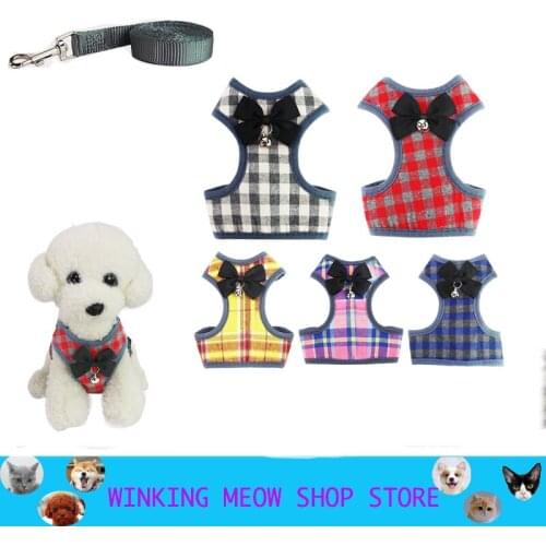 Pet Dog Puppy Accessories Nylon Breathable Small Bell Harness And Leash Set Vest Kitten Adjustable Bow Mesh Ventilation