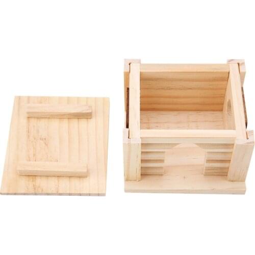 1Pc Natural Wooden Hamster House Flat Top Cabin Rat Hut Mouse Cage For Small Pet Toys Suitable For All Hamsters