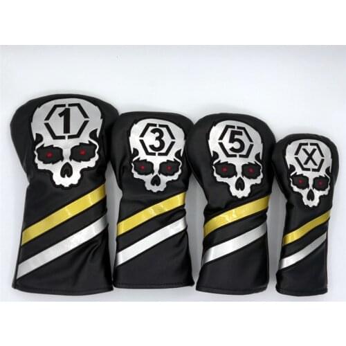 [2 Colors] Golf Skull Headcovers Golf Driver Fairway Woods Hybrid Covers 135X 4pcs/lot Waterproof PU Novelty Gift