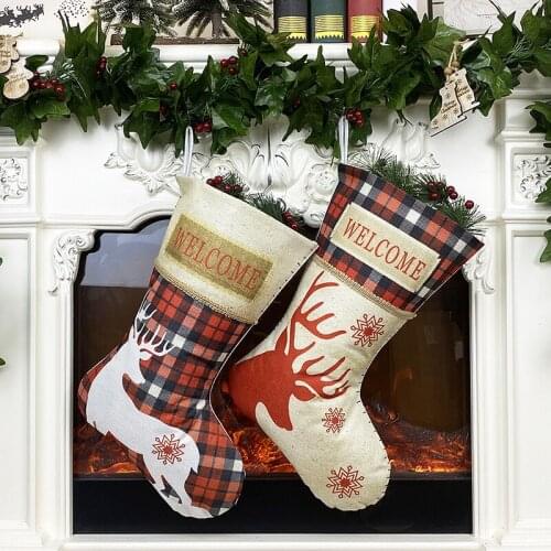 2020 Christmas Stockings Hanging Ornaments Welcome Elk Cloth Doll Gifts Reusable Decoration