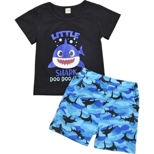 2021 Kids Boys Clothes Suit T-shirt and Shorts Set Cartoon Shark Printing Short-sleeved Tops and Short Pants Childrens Sets