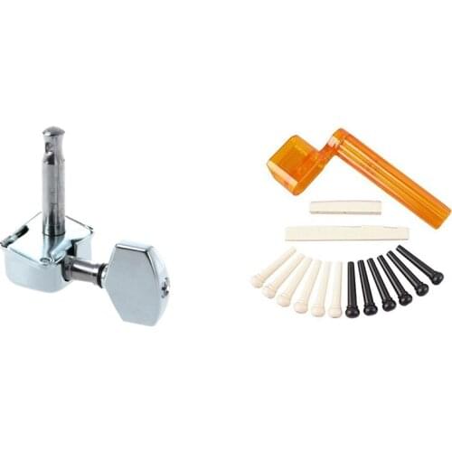 3 Pairs Semiclosed Guitar String Tuning Pegs Tuners 3L + 3R & 1set Tint Bridge Pin+String Winder Plus Nut Saddle Set