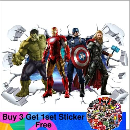 3D Marvel Superhero Spiderman Ironman Wall Stickers For Kids Boys Bedroom Accessories Through Wall Decals Home Decor Mural
