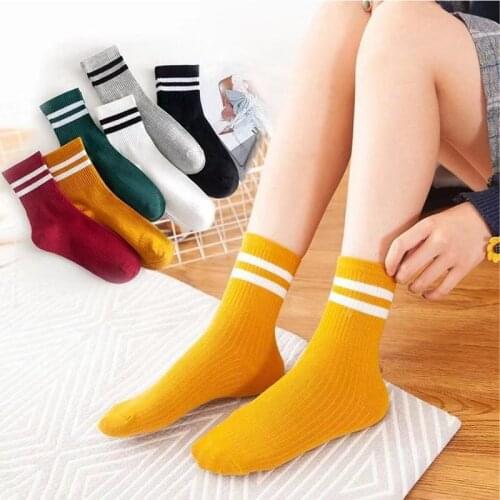 10 Pair Black White Striped Socks Women Cute Loose Socks Japanese Harajuku Designer Retro Socks For Girls Students EU35-39