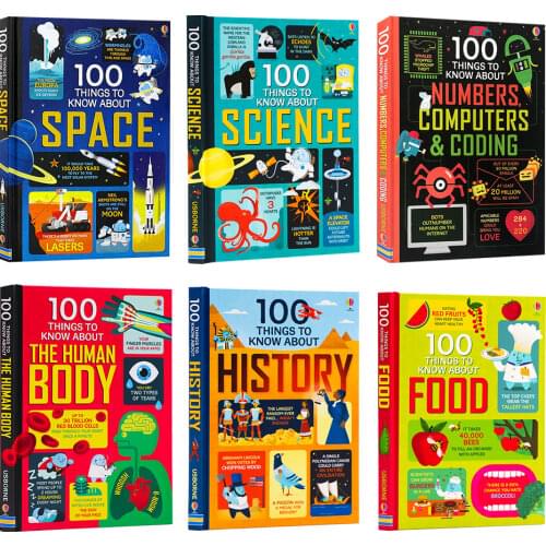 6books/set Usborne 100 Things To Know about Science Space Food History Human Body Numbers Computers&Coding Kids Hardcover Book