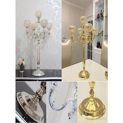 75CM Metal Gold Silver Candle Holders 5-Arms With Crystals Stand Pillar Candlestick For Wedding Table Centerpieces Decoration