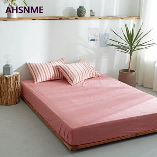 AHSNME Sauce red 100% Cotton sheets Super Soft parure de lit Cool Summer Simple Water Fitted Sheet 100/120/135/150/200/180/200cm