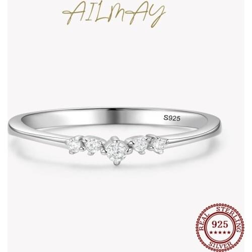 Ailmay New Arrival Simple Cubic Zirconia Fashion Charm 925 Sterling Silver Stackable Rings For Women Wedding Engagement Jewelry