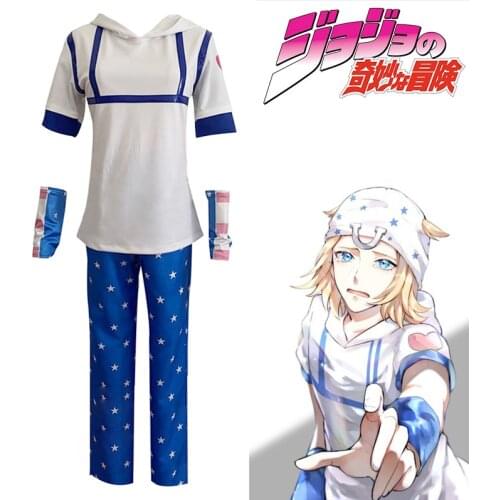 Anime JoJos Bizarre Adventure Costumes Halloween Johnny Joestar Cosplay Tops Pants Uniform Suits for Women Mens JoJo Clothes