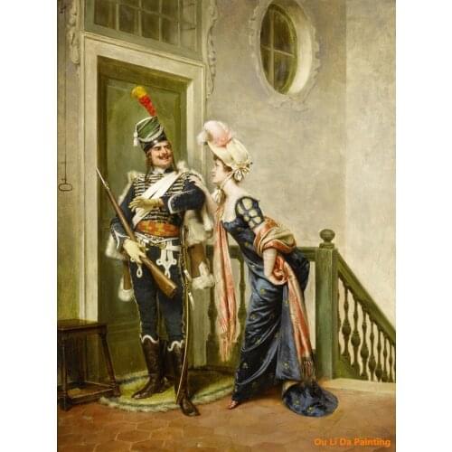 Free shipping classical court people knight with a gun lady canvas painting oil painting on canvas wall art decoration picture