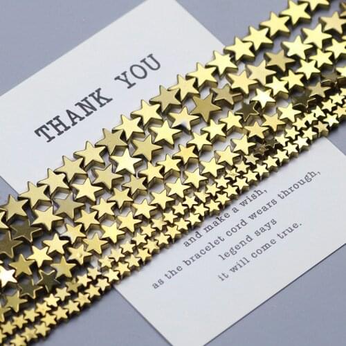 Gold Pentagram Natural Stone beads Plating Hematite Spacer Loose beads for Jewelry Making DIY Charm Bracelets 4 6 8 10mm 15inch