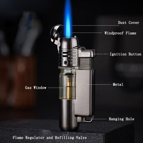 Butane Inflatable Jet Lighter Creative Metal Transparent Gasoline Tank Windproof Cigarette Lighter Cigarette Accessories