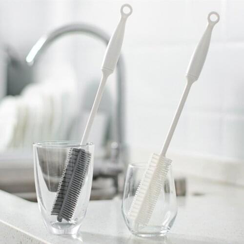 Wash Cup Kitchen Supplies Long Handle Glass Cleaning Brush for Household Silicone/PP 1Pcs Gray White Sponge Brush Reuse